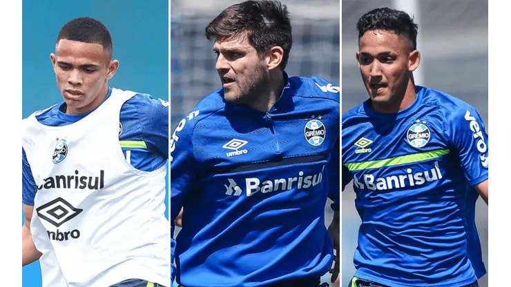 Vanderson, Kannemann e J. Robert: Felipão realizou observações durante os treinos (Fotos: Lucas Uebel/Grêmio/Divulgação)