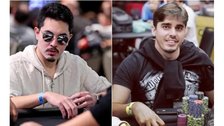 Edson Tsutsumi e Renan Meneguetti na mesa final do Main Event da WSOP (Foto: PokerNews e Reprodução Instagram)