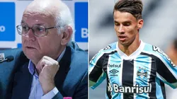 Bolzan e Ferreira: presidente não garante permanência de atacante (Fotos: Lucas Uebel/Grêmio/Divulgação)