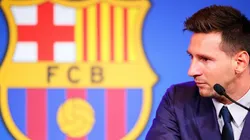 Lionel Messi em coletiva de despedida do Barcelona (Getty Images)