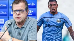 Herrmann e Ruan: dirigente e zagueiro apresentaram versões diferentes (Fotos: Lucas Uebel/Grêmio/Divulgação)