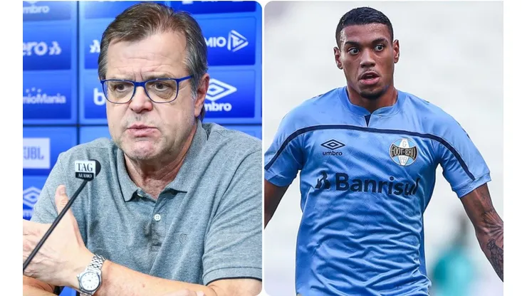 Herrmann e Ruan: dirigente e zagueiro apresentaram versões diferentes (Fotos: Lucas Uebel/Grêmio/Divulgação)