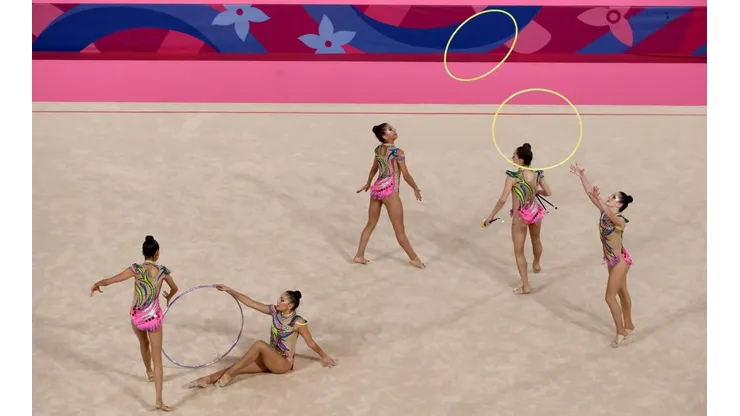 Registro conjunto brasileiro de ginástica rítmica, feita em 2019, nos Jogos Pan Lima. (Foto: Getty Images)