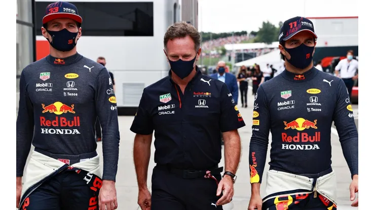 Christian Horner e os dois pilotos da Red Bull Racing no GP da Hungria (Foto: Getty Images)