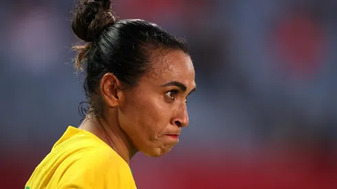 A Rainha Marta, na última partida da Seleção feminina nas Olimpíadas de Tóquio. (Foto: Getty Images)