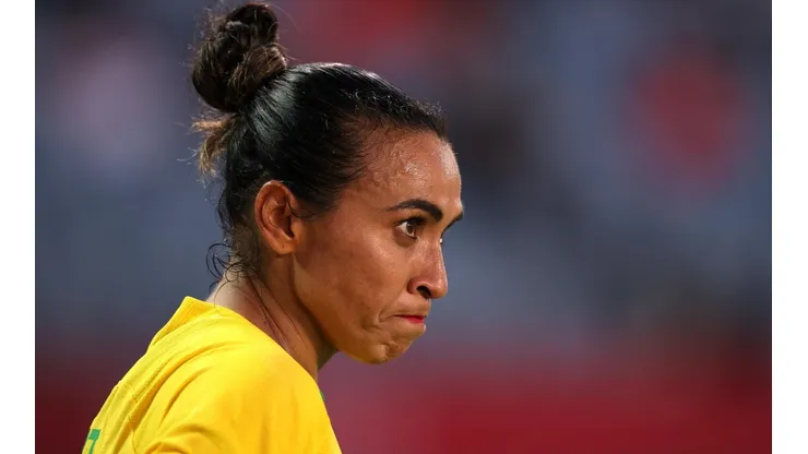 A Rainha Marta, na última partida da Seleção feminina nas Olimpíadas de Tóquio. (Foto: Getty Images)
