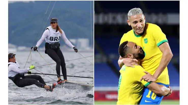 Martine Grael e Kahena Kunze e Richarlison e Matheus Cunha. Brasileiras adentram as águas na vela enquanto a dupla de ataque busca a vitória no futebol (Getty Images)