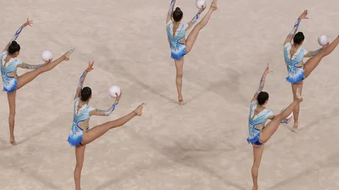 O grupo brasileiro de ginástica rítmica em apresentação dos Jogos Pan. (Foto: Getty Images)