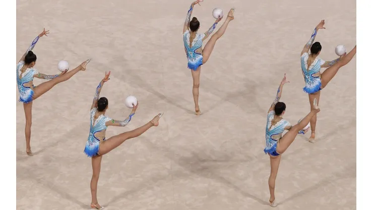 O grupo brasileiro de ginástica rítmica em apresentação dos Jogos Pan. (Foto: Getty Images)