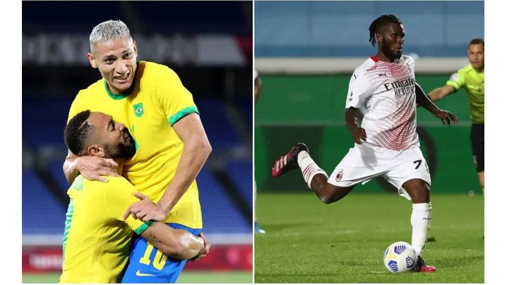 Richarlison e Franck Kessié: jogadores vão se encontrar neste domingo (Foto: Getty Images)