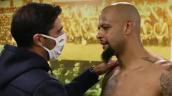 Abel Ferreira e Felipe Melo: técnico elogiou o capitão, que tem futuro indefinido (Foto: Cesar Greco/Palmeiras/Divulgação)