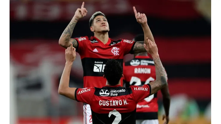 Jogadores do Flamengo comemoram gol pela Copa Libertadores (Foto: Getty Images)
