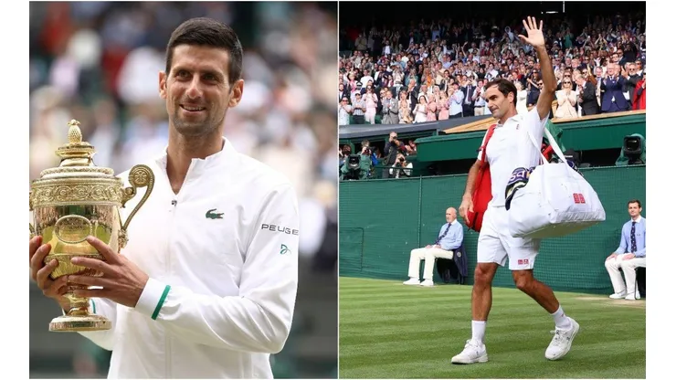 Novak Djokovic e Roger Federer. Sérvio pode não ir à Tóquio e se juntar a Federer e tantos outros (Foto: Getty Images)