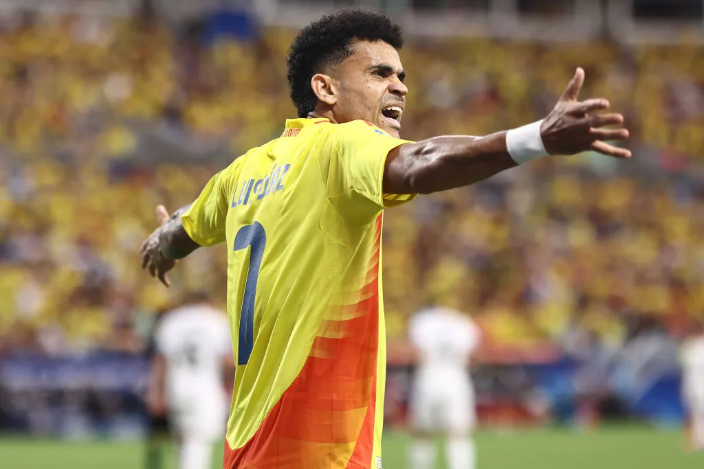 Luis Díaz em jogo da Colômbia na Copa América. Tim Nwachukwu/Getty Images.