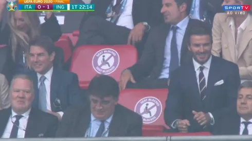 Tom Cruise e David Beckham durante a partida entre Itália x Inglaterra, pela final da Eurocopa