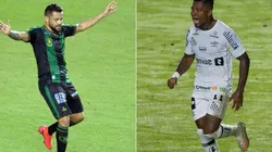 América-MG x Santos se encaram pelo Brasileirão. Foto 1: Walmir Cirne/AGIF / Foto 2: Getty Images