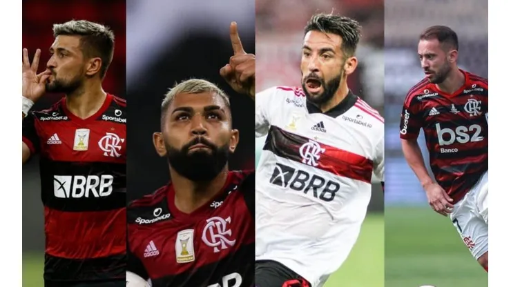 Foto: (Photo by Buda Mendes/Getty Images) Gabigol / (Photo by Wagner Meier/Getty Images) Arrascaeta / (Photo by Manuel Velasquez/Getty Images) Everton Ribeiro / (Photo by Silvio Avila/Getty images) Isla