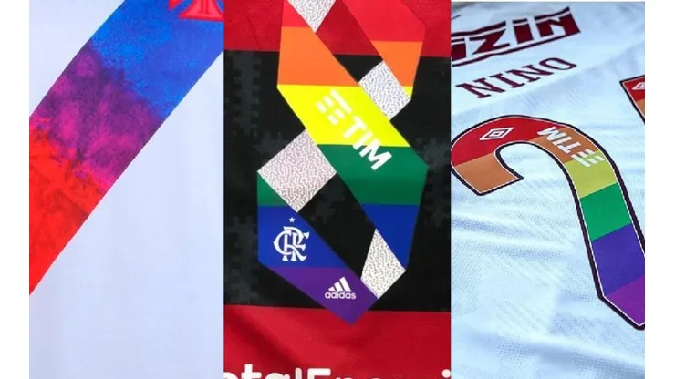 Camisas de Vasco, Flamengo e Fluminense em homenagem ao Dia do Orgulho LGBTQIA+. (Foto: Divulgação)