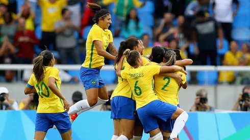 Comemoração de gol da Seleção Brasileira Feminina