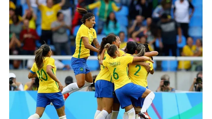 Comemoração de gol da Seleção Brasileira Feminina