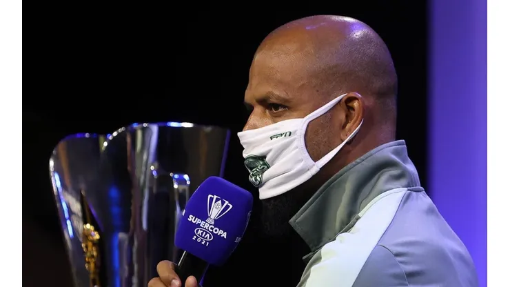 Felipe Melo concede coletiva de imprensa virtual, no Estádio Mané Garrincha, em Brasília. (Foto: Cesar Greco - Sociedade Esportiva Palmeiras))