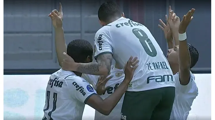 Palmeiras abre o placar contra o Flamengo pela Supercopa do Brasil. (Foto: Reprodução TV)