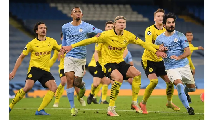 Manchester City x Borussia Dortmund na Champions League. (Foto: Getty Images