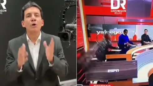 Carlos Orduz foi atingido por parte do cenário na ESPN colombiana