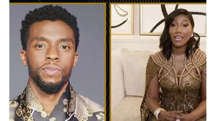 Simone Ledward.recebe Globo de Ouro pelo marido, Chadwick Boseman