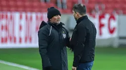 Sampaoli e Coudet no Beira-Rio — Foto: Pedro Souza/Atlético-MG