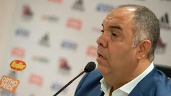 Marcos Braz durante coletiva no Fla — Foto: Alexandre Vidal / Flamengo