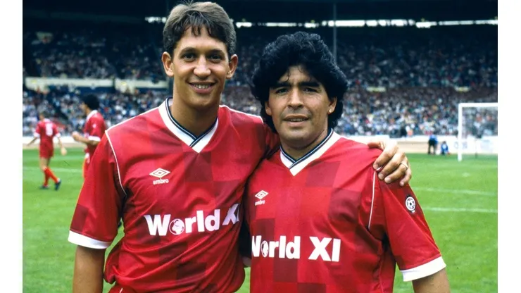 Gary Lineker e Diego Maradona em 1987, em jogo do Centenário da Liga de Futebol em Wembley