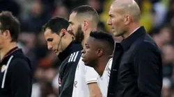 Polêmica: Benzema teria reclamado de Vinícius Júnior em conversa com Mendy (Foto: Getty Images)