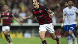 Pedro jogador do Flamengo comemora seu gol durante partida contra o Fortaleza. Foto: Jorge Rodrigues/AGIF
