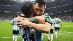 LUSAIL CITY, QATAR - NOVEMBER 26: Lionel Messi (R) of Argentina celebrates scoring their team's first goal with their teammate Angel Di Maria (L) during the FIFA World Cup Qatar 2022 Group C match between Argentina and Mexico at Lusail Stadium on November 26, 2022 in Lusail City, Qatar. (Photo by Dan Mullan/Getty Images)
