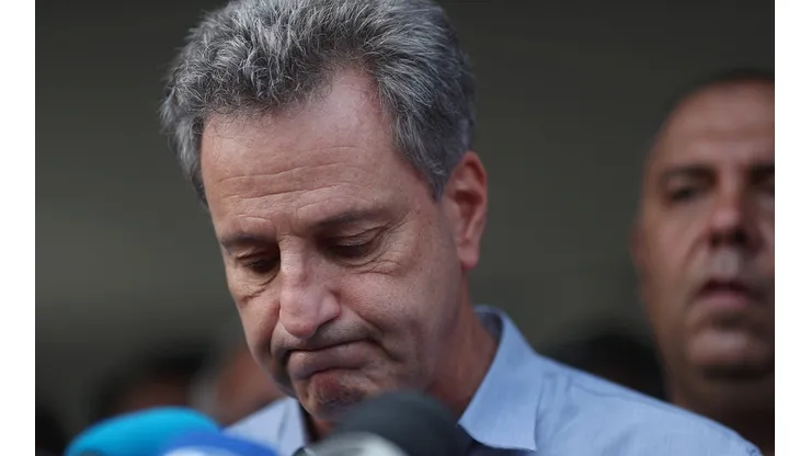 Rodolfo Landim, President of Flamengo, speaks in front of soccer club