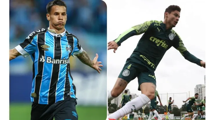 Montagem/Fotos: Lucas Uebel/Grêmio/Divulgação e Cesar Greco/Palmeiras/Divulgação