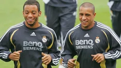 Marcelo e Roberto Carlos, durante treino do Real Madrid em 2007.