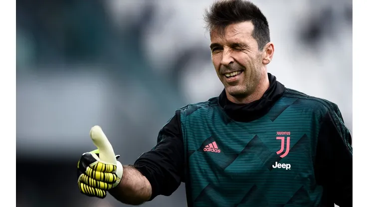 Gianluigi Buffon of Juventus FC gestures during warm up