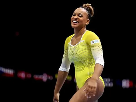 Rebeca Andrade treina um novo salto para os Jogos de Paris