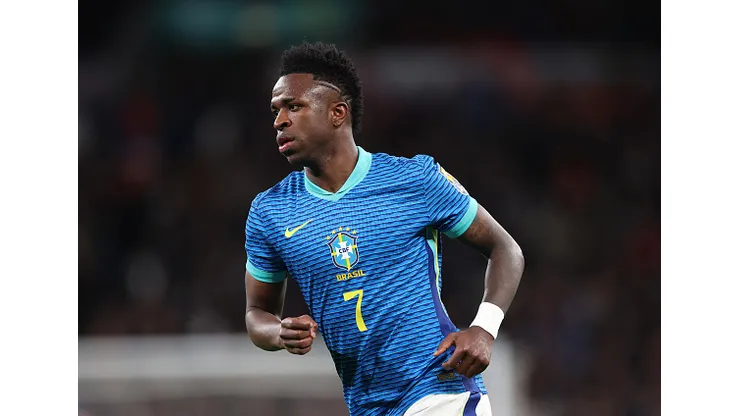 LONDON, ENGLAND - MARCH 23: Vinicius Junior of Brazil during the international friendly match between England and Brazil at Wembley Stadium on March 23, 2024 in London, England. (Photo by Catherine Ivill/Getty Images)