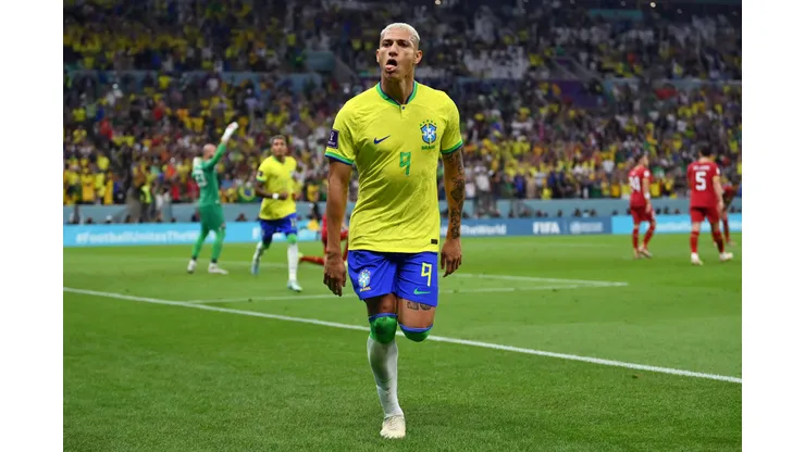 LUSAIL CITY, QATAR - NOVEMBER 24: Richarlison of Brazil celebrates after scoring their team's first goal during the FIFA World Cup Qatar 2022 Group G match between Brazil and Serbia at Lusail Stadium on November 24, 2022 in Lusail City, Qatar. (Photo by Justin Setterfield/Getty Images)