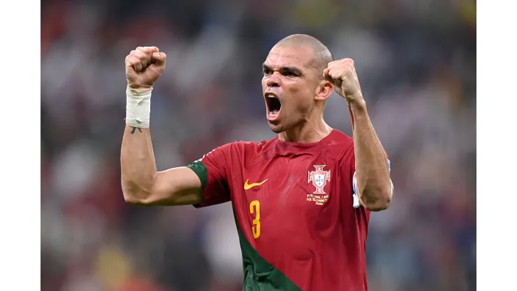 LUSAIL CITY, QATAR - DECEMBER 06: Pepe of Portugal celebrates after scoring the team's second goal during the FIFA World Cup Qatar 2022 Round of 16 match between Portugal and Switzerland at Lusail Stadium on December 06, 2022 in Lusail City, Qatar. (Photo by Justin Setterfield/Getty Images)