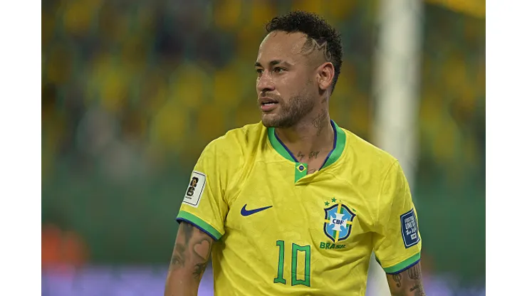 CUIABA, BRAZIL - OCTOBER 12: Neymar Jr. of Brazil looks on during a FIFA World Cup 2026 Qualifier match between Brazil and Venezuela at Arena Pantanal on October 12, 2023 in Cuiaba, Brazil. (Photo by Pedro Vilela/Getty Images)