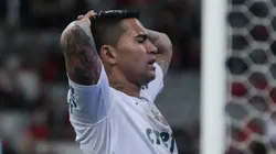 Dudu, do Palmeiras, lamenta chance perdida durante partida contra o Athletico-PR no estádio Arena da Baixada pelo Brasileirão Série A 2019. Foto: João Vitor Rezende Borba/AGIF