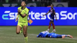 Rony jogador do Palmeiras comemora seu gol durante partida contra o Bahia . Foto: Marcello Zambrana/AGIF