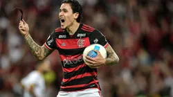 Pedro jogador do Flamengo comemora seu gol durante partida contra o Cuiaba.
