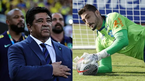 Ednaldo Rodrigues, presidente da CBF, e Rafael, goleiro do São Paulo que está sevindo a Seleção Brasileira. Foto Ednaldo: AGIF. Foto Rafael: CBF.