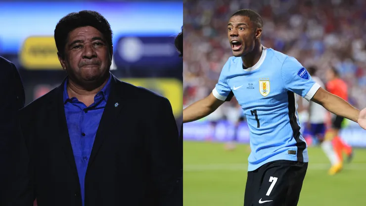 Ednaldo Rodrigues, presidente da CBF, e De La Cruz, jogador do Flamengo que serve a seleção uruguaia na Copa América. Foto Ednaldo: Agif. Foto De La Cruz: Michael Reaves/Getty Images.