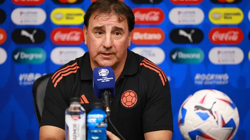 HOUSTON, TEXAS - JUNE 23: Nestor Lorenzo, coach of Colombia speaks during a press conference ahead of the CONMEBOL Copa America group stage match against Paraguay at NRG Stadium on June 23, 2024 in Houston, Texas. (Photo by Hector Vivas/Getty Images)